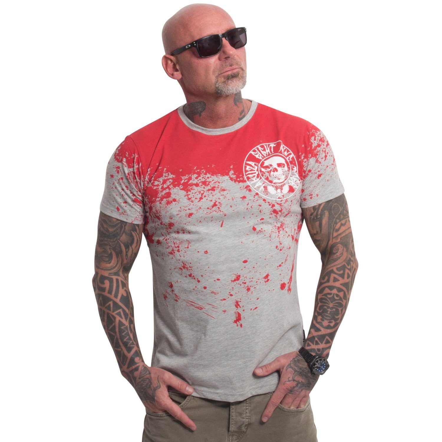 Pánské triko Yakuza SPLASH ALLOVER TSB 23043 grey/red