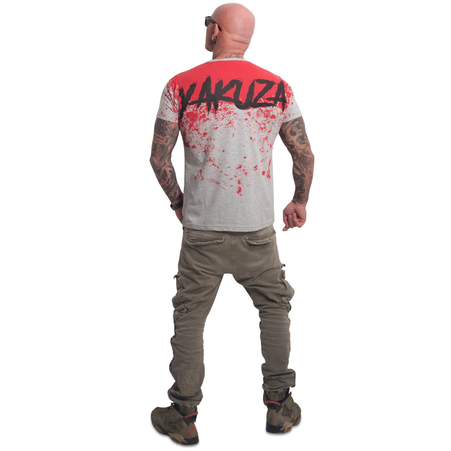 Pánské triko Yakuza SPLASH ALLOVER TSB 23043 grey/red