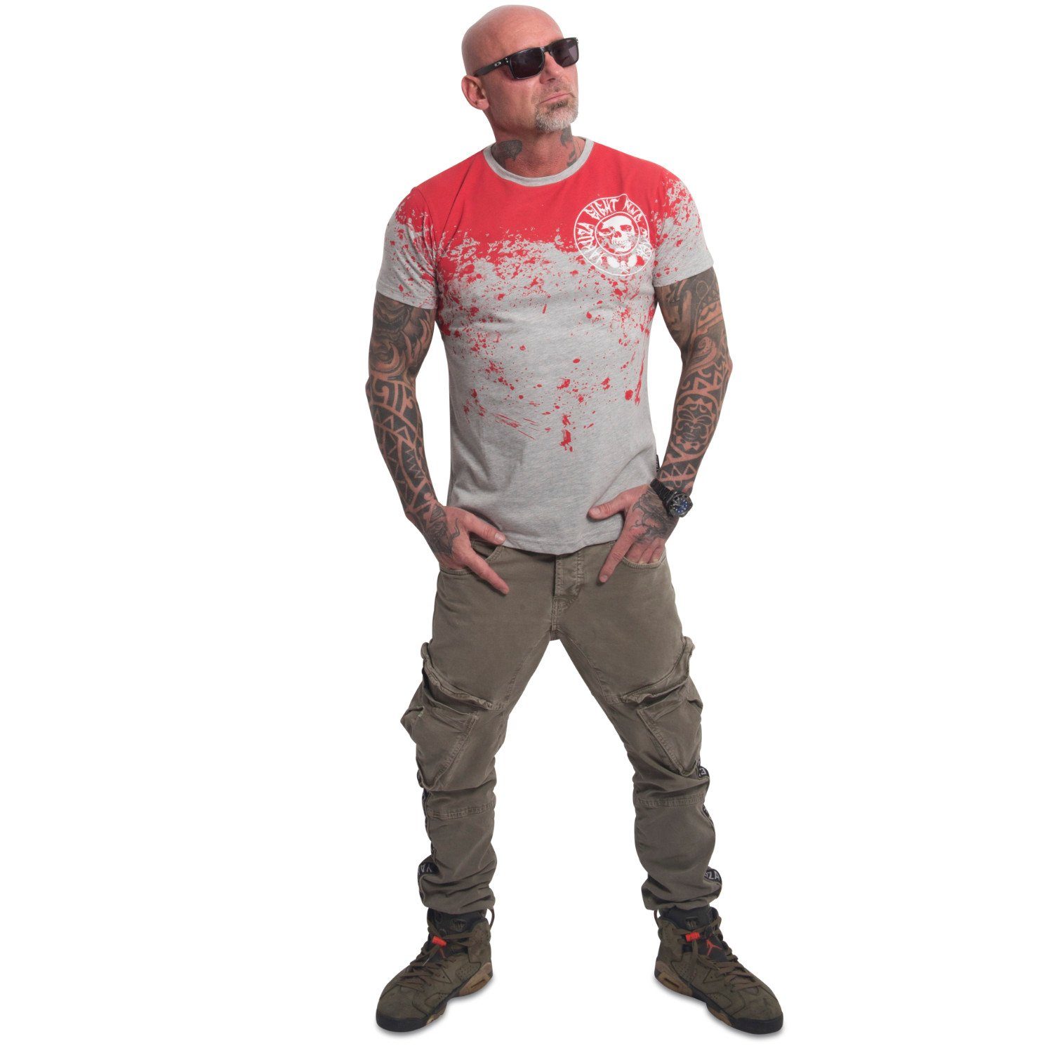 Pánské triko Yakuza SPLASH ALLOVER TSB 23043 grey/red